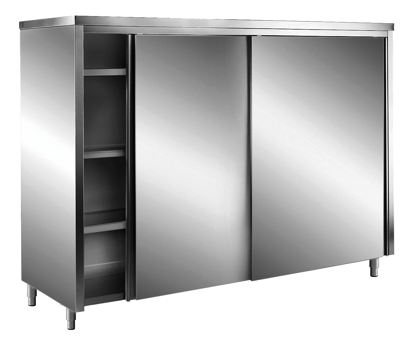 Opbevaringsskab I Rustfrit Stål Med Skydelåger Aisi 304, Fladt Tag, 2000x700 fra Saro