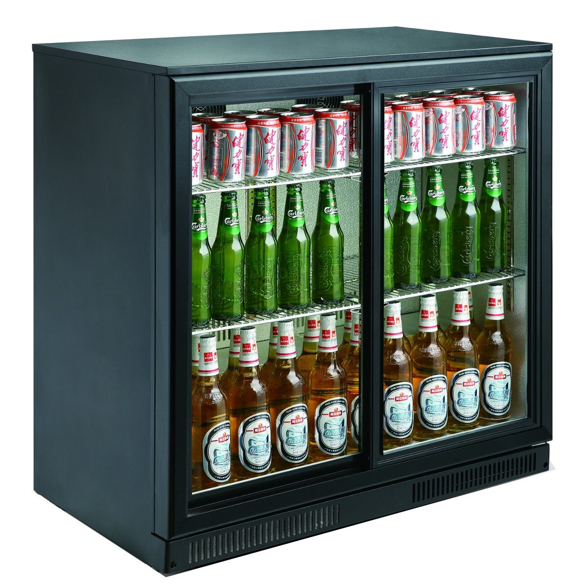 Backbar   Barkøleskab   2 Låger   Skydedøre   Sort fra Combisteel