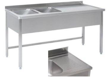 Bord I Rustfri Stål, Med 2 Vaske Samt Fri Bordplads Til Højre For Vaskene   Dybde 700mm   B 1900 X T 700 X H 850 Mm fra Gastroudstyr