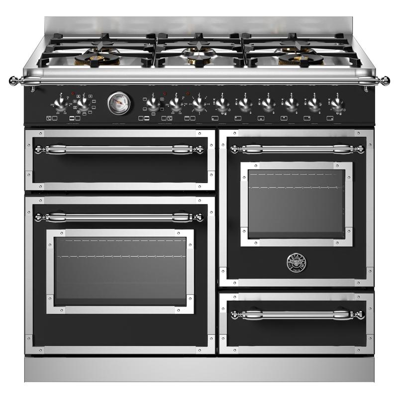 Her106l3enet Heritage Gaskomfur Med Trippel Ovn, 100 Cm, Mat Sort fra Bertazzoni