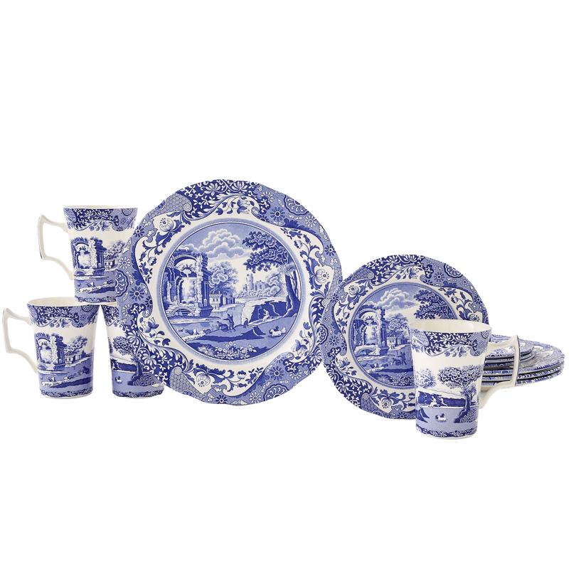 Blue Italian Stel 12 Dele, Blå Hvid fra Spode