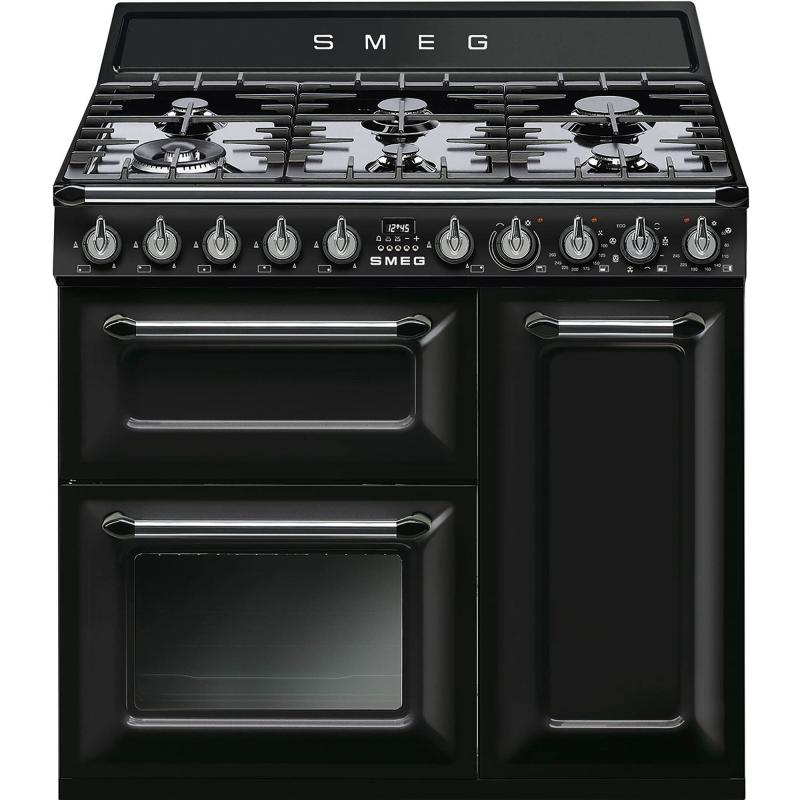 90cm Victoria Gaskomfur M. 3 Ovne, Sort fra Smeg