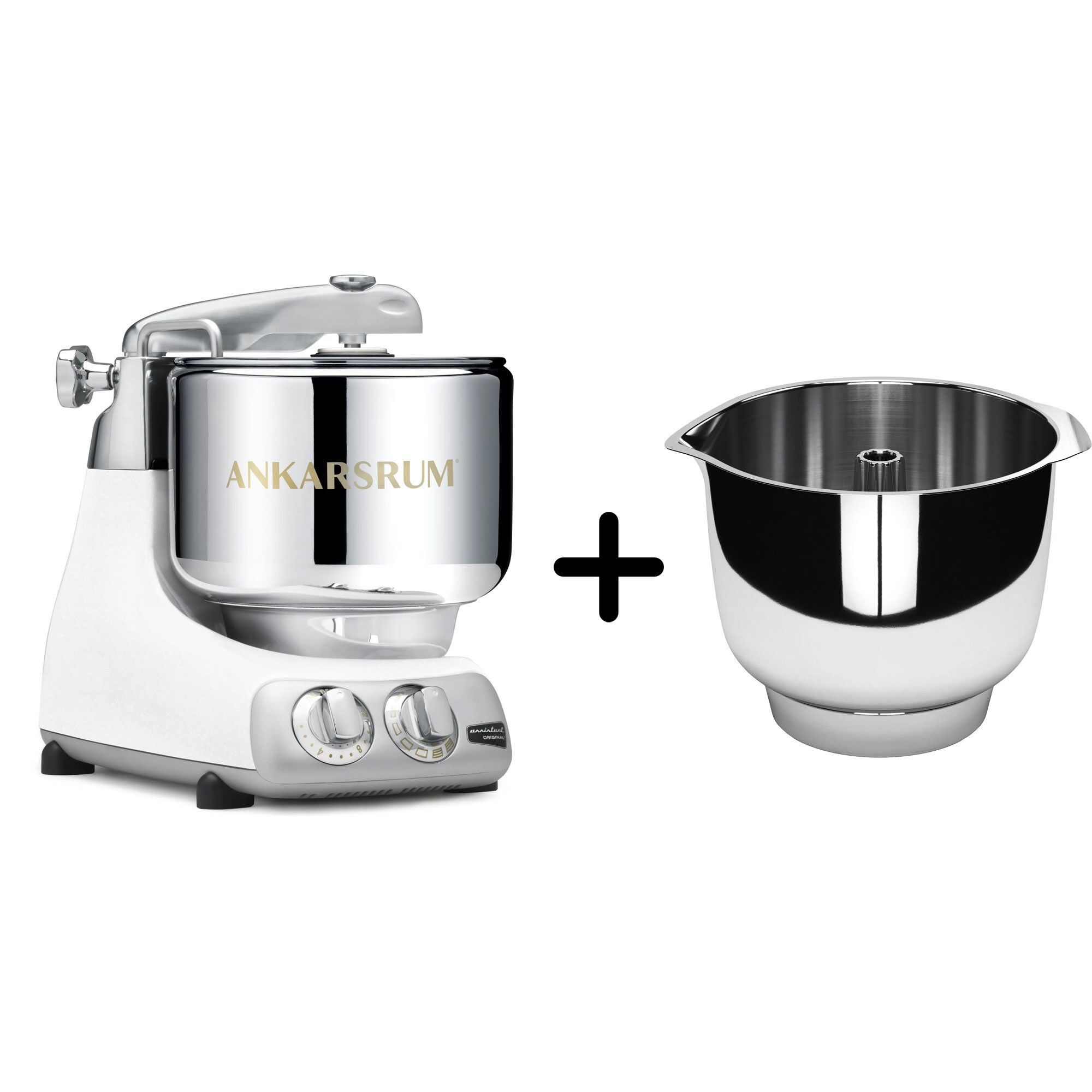 Akm 6230 Køkkenmaskine + Assistent Original Piskeskål, Glossy White fra Ankarsrum