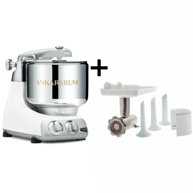 Assistent Original Akm6230 Glossy White + Kødhakker fra Ankarsrum