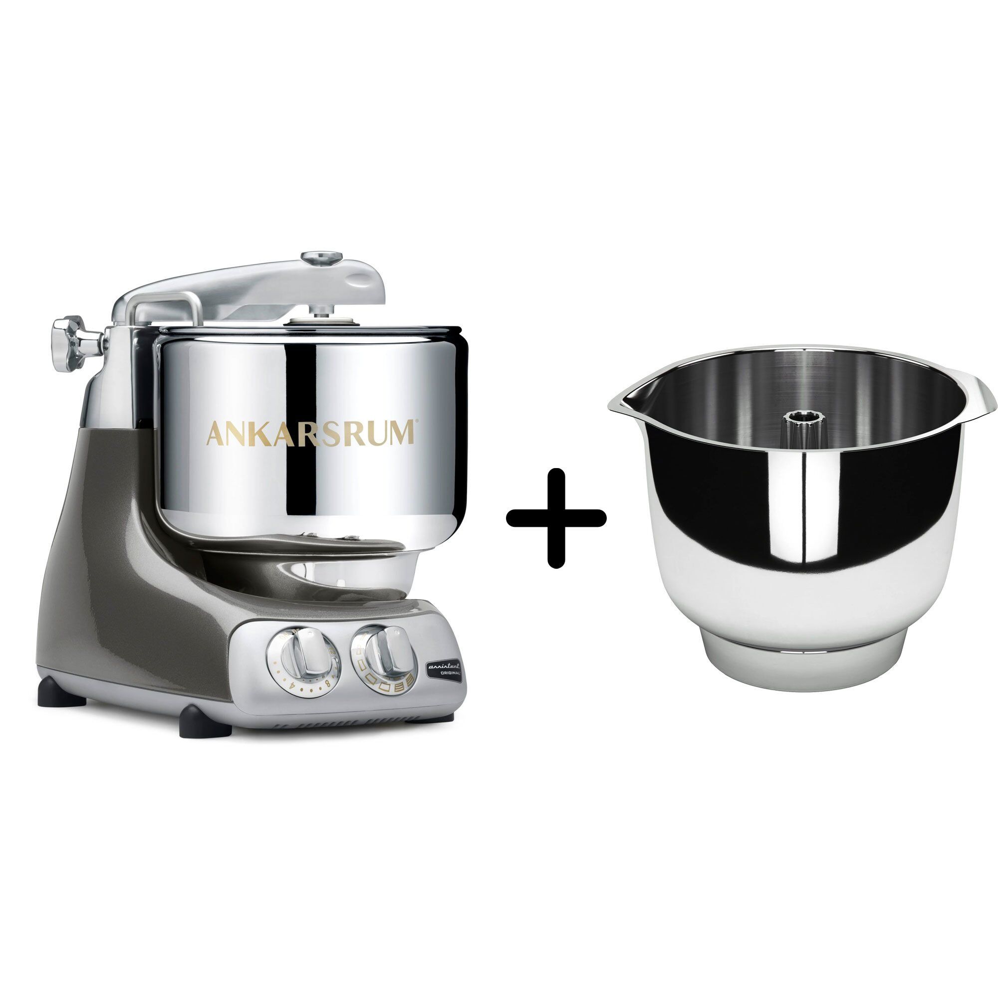 Akm 6230 Køkkenmaskine + Assistent Original Piskeskål, Black Chrome fra Ankarsrum