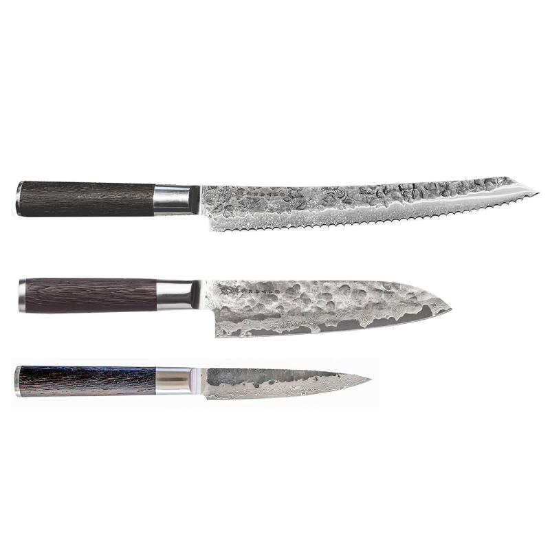 Kuro Knivsæt 3 Dele (brødsav, Petty, Santoku) fra Satake